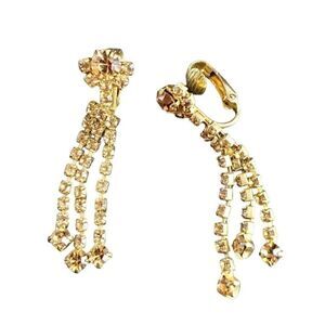 STUNNING Vintage Fancy Champagne Gold Rhinestone Tassel Dangle Earrings